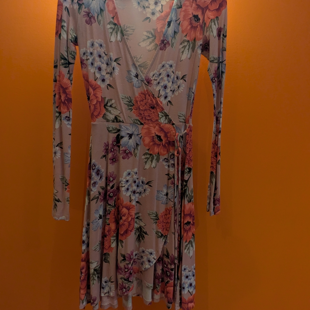 Floral Long Sleeve Wrap Dress